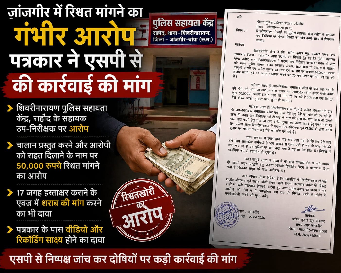 चौकी प्रभारी पर रिश्वत मांगने का गंभीर आरोप, पत्रकार ने एसपी से की कार्रवाई की मांग चौथा स्तंभ || Console Corptech