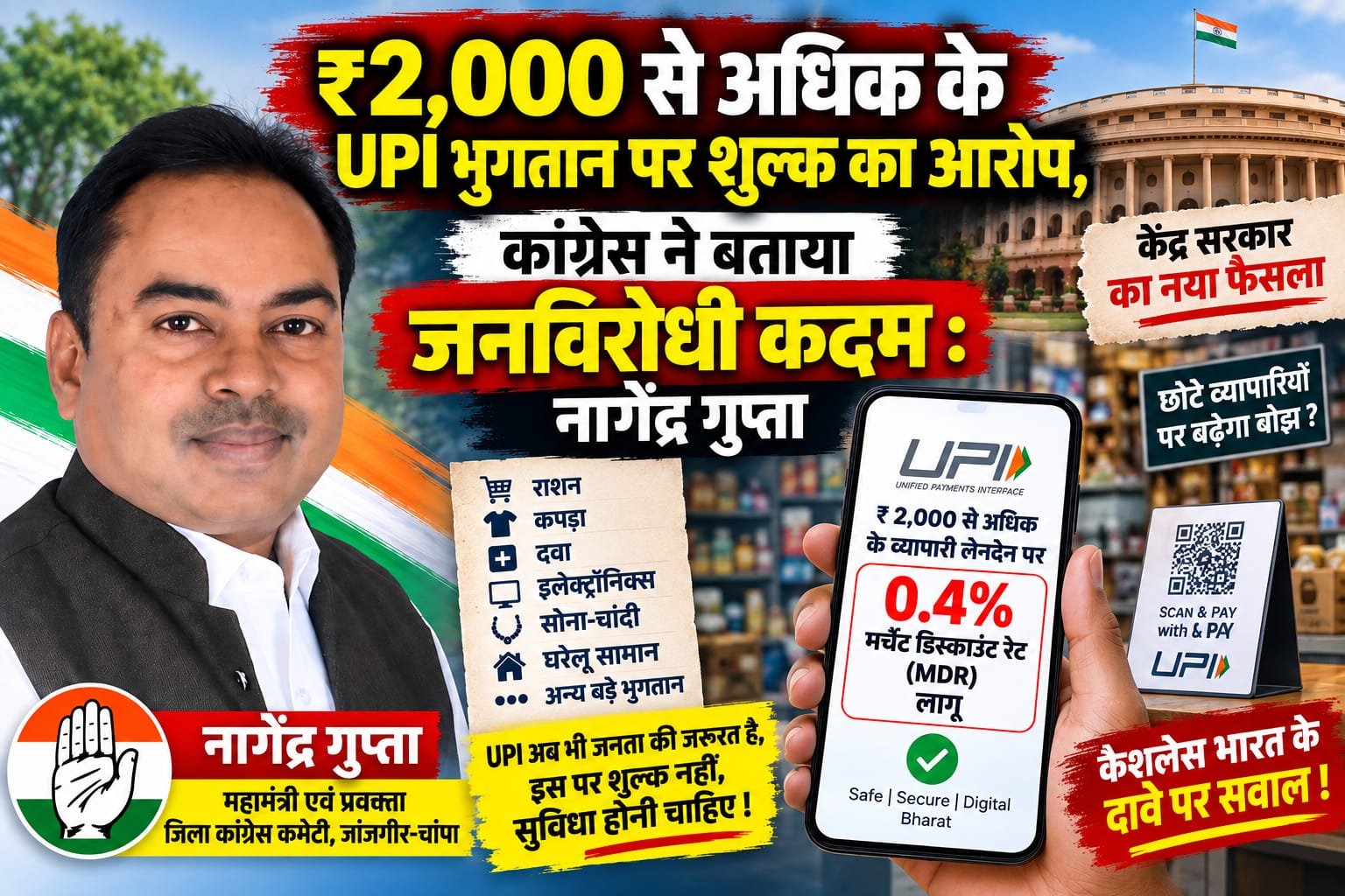 ₹2,000 से अधिक के UPI भुगतान पर शुल्क का आरोप, कांग्रेस ने बताया जनविरोधी कदम : नागेंद्र गुप्ता चौथा स्तंभ || Kshititech