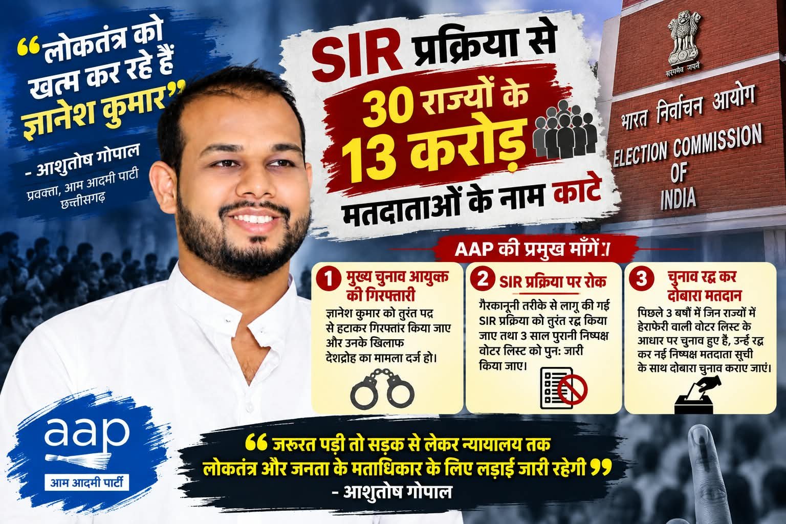 SIR को लेकर AAP का चुनाव आयोग पर बड़ा हमला, आशुतोष गोपाल बोले- “लोकतंत्र को खत्म कर रहे हैं ज्ञानेश कुमार” 1 SIR को लेकर AAP का चुनाव आयोग पर बड़ा हमला, आशुतोष गोपाल बोले- “लोकतंत्र को खत्म कर रहे हैं ज्ञानेश कुमार” चौथा स्तंभ || Kshititech