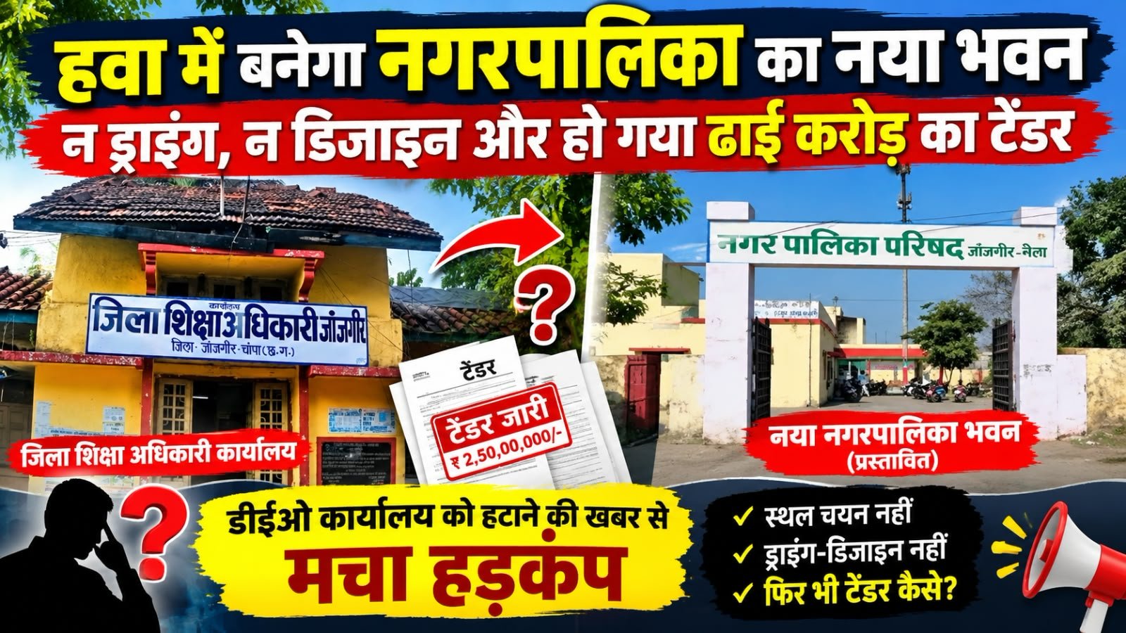 हवा में बनेगा नगरपालिका का नया भवन! न ड्राइंग, न डिजाइन, फिर भी ढाई करोड़ का टेंडर 1 हवा में बनेगा नगरपालिका का नया भवन! न ड्राइंग, न डिजाइन, फिर भी ढाई करोड़ का टेंडर चौथा स्तंभ || Kshititech