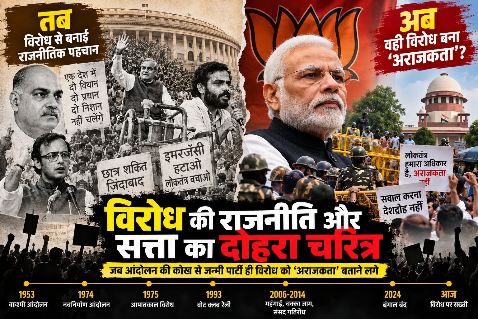 विरोध की राजनीति और सत्ता का दोहरा चरित्र: जब आंदोलन की कोख से जन्मी पार्टी ही विरोध को 'अराजकता' बताने लगे 1 विरोध की राजनीति और सत्ता का दोहरा चरित्र: जब आंदोलन की कोख से जन्मी पार्टी ही विरोध को 'अराजकता' बताने लगे चौथा स्तंभ || Kshititech
