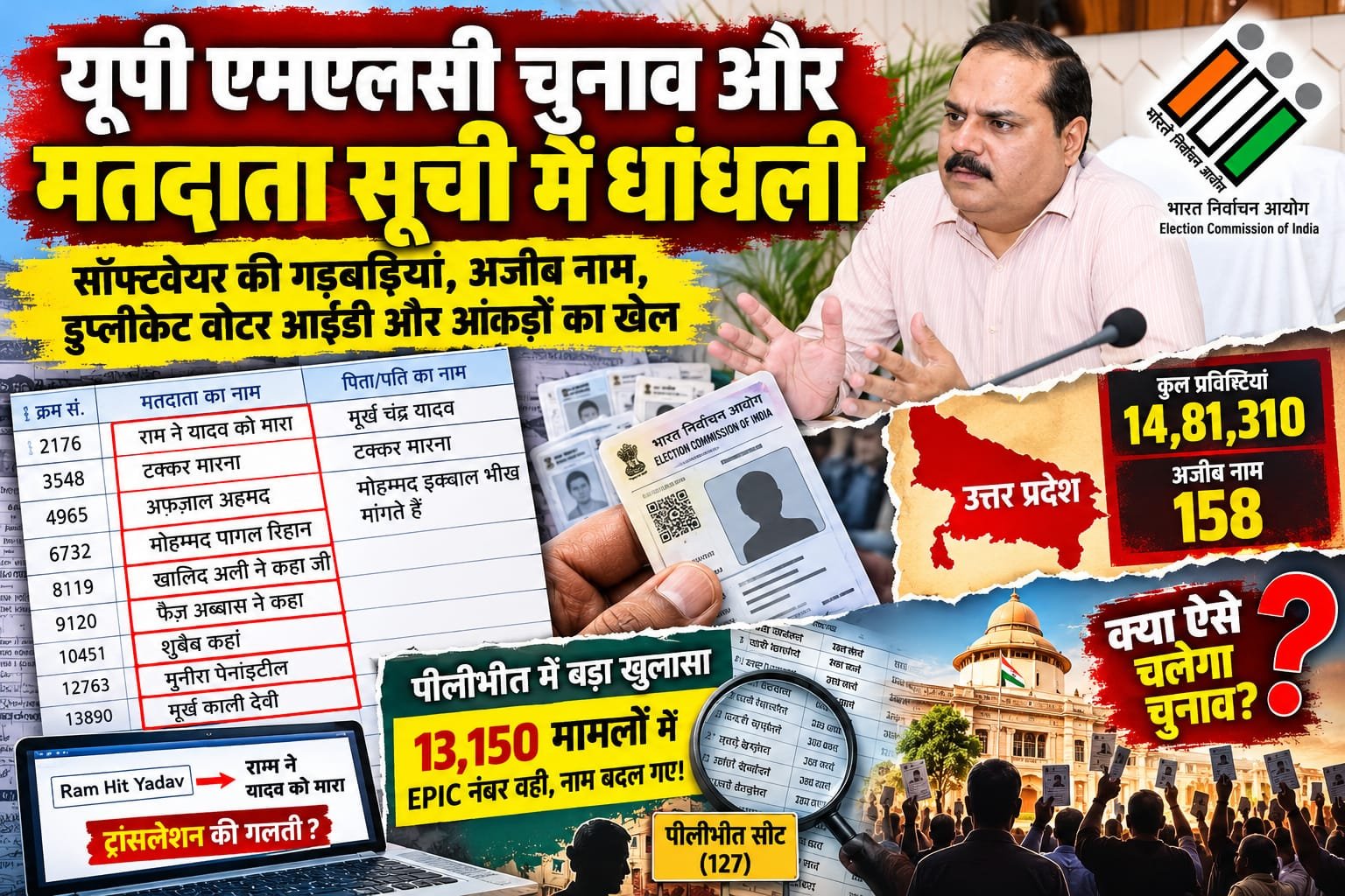 यूपी में मतदाता सूची पर उठे गंभीर सवाल: 158 नामों में सॉफ्टवेयर की चूक, पीलीभीत में 13,150 प्रविष्टियों की जांच चौथा स्तंभ || Kshititech